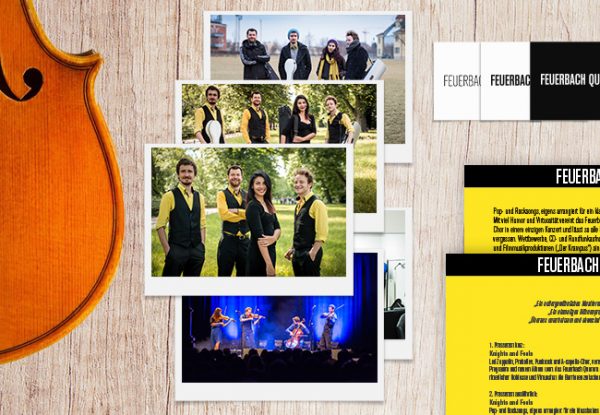 Mockup Pressepaket – Fünf Fotos, Logo auf Visitenkarte, Pressetexte